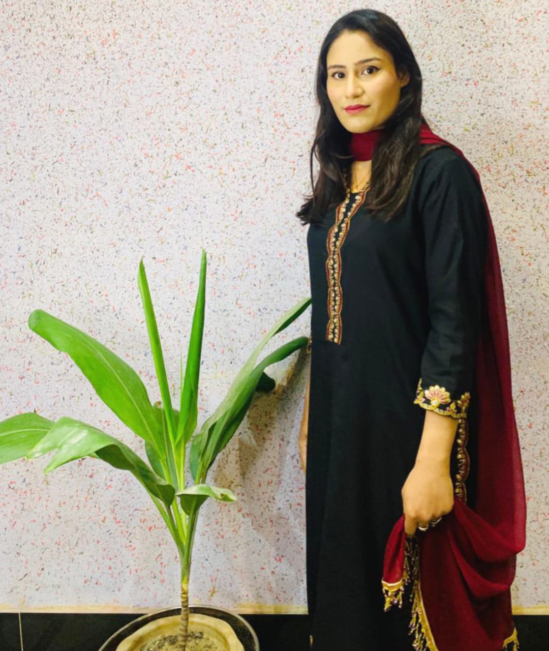 Black marina  embroidery 2pce stitched dress