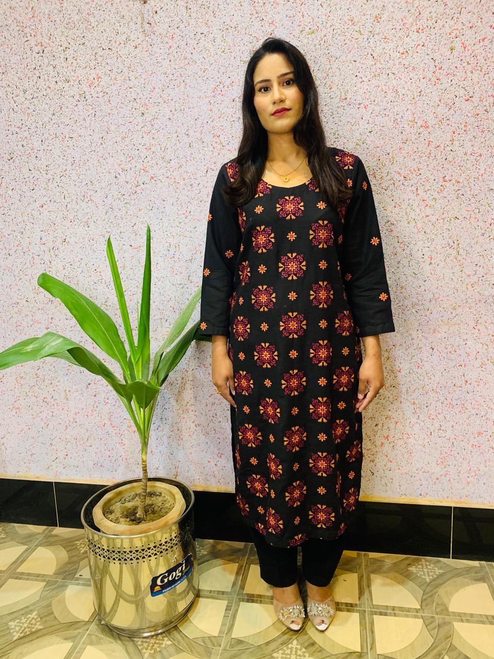 black  embroidered  2 pcs khader suit stiched