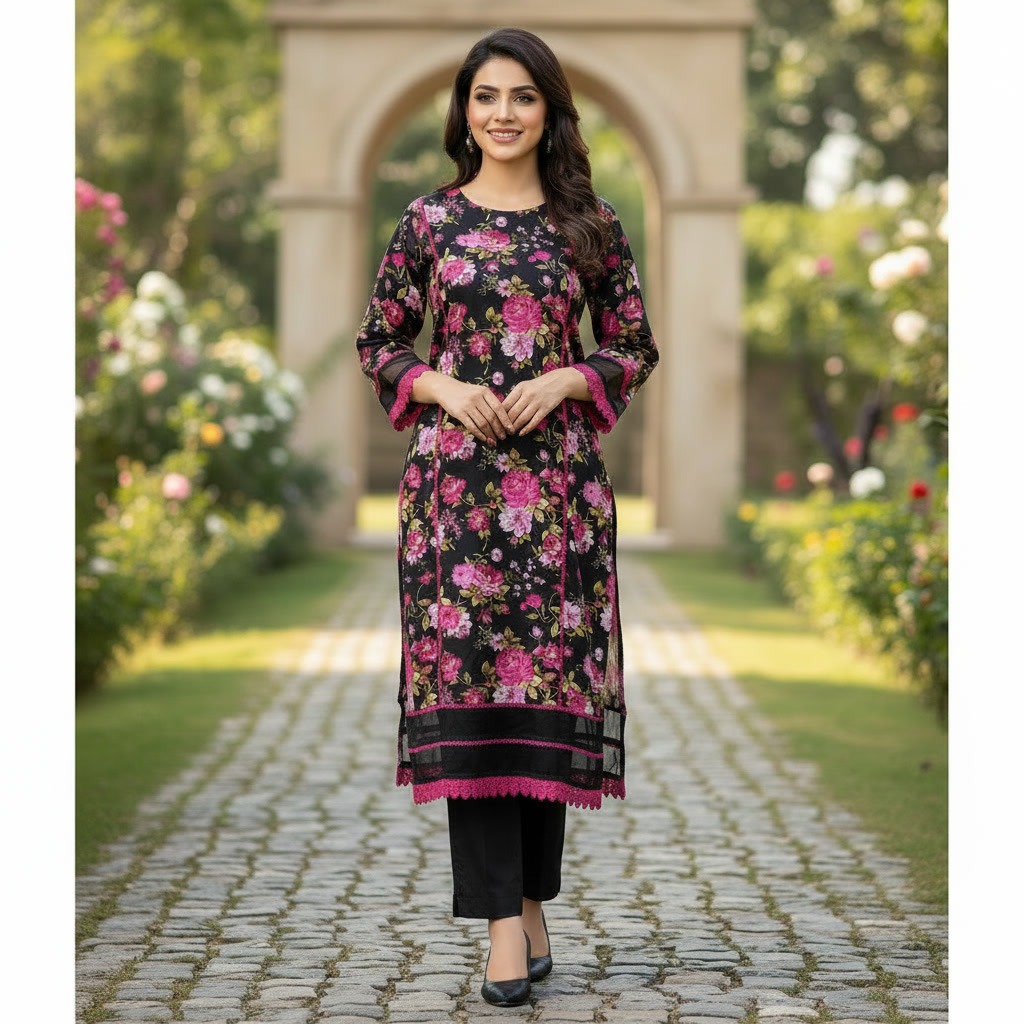 Two pcs printed lilan fabric stiched